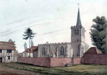 Wootton church from the north about 1820 [X254/88/277]